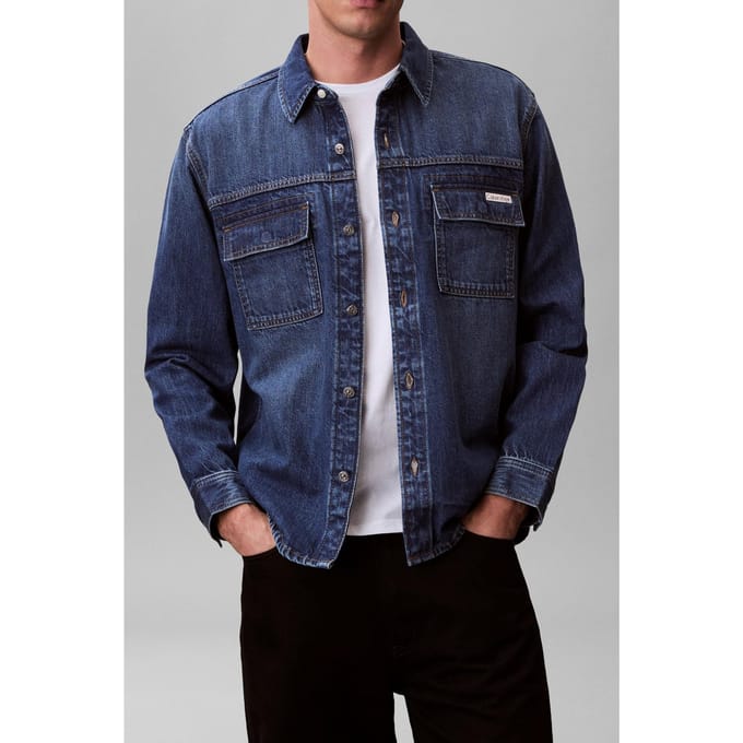 Calvin Klein Linen Utility Shirt Deep Current Maat: S | Casual Overhemden Outlet | Heren | Blauw