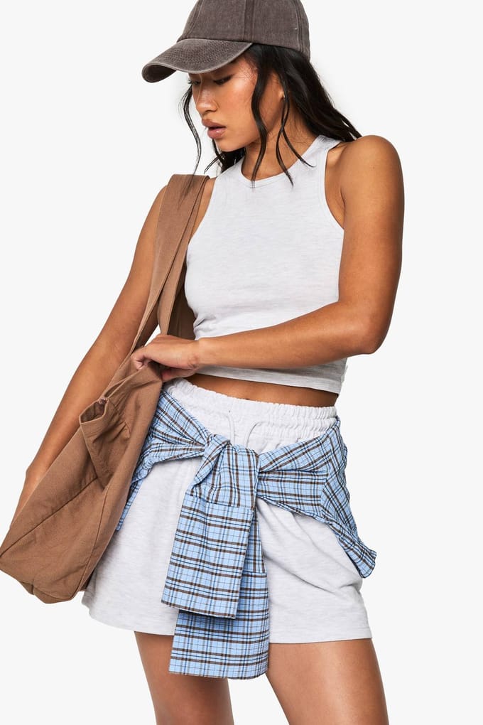 boohoo Dames Racer Top en Sweatshort Set | Asgrijs | Maat: Large