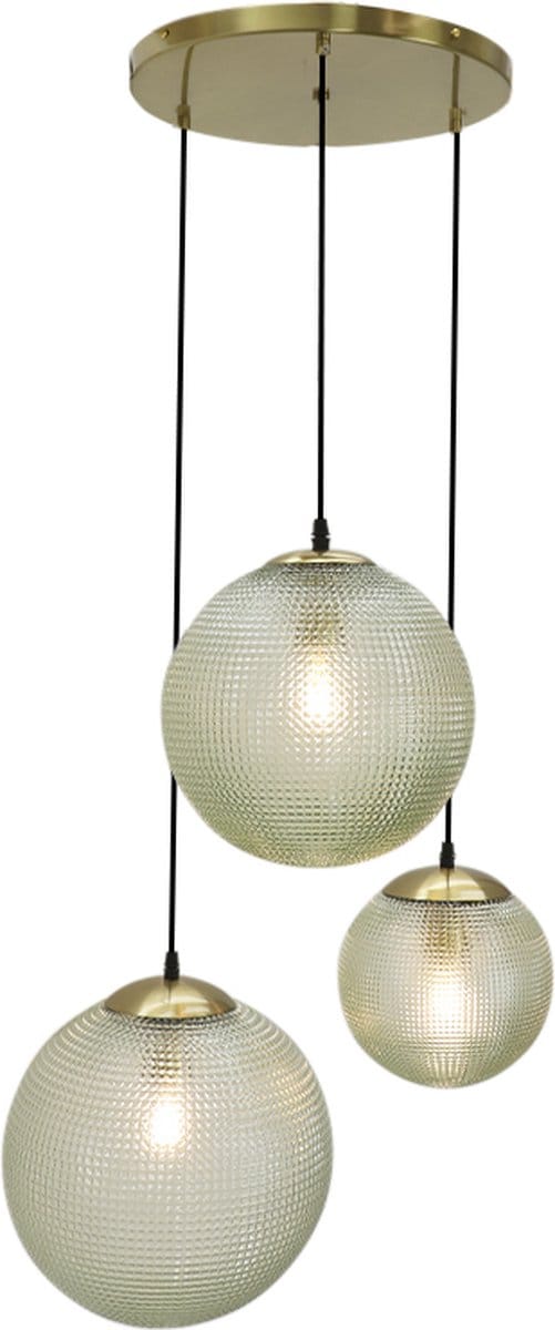 Olucia - DOLF - Hanglamp - Groen / Messing - 3L - Vorm: Rond