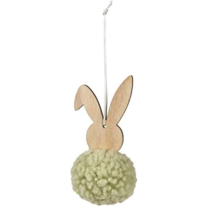 Houten hanger pasen popom haas, kleur assorti