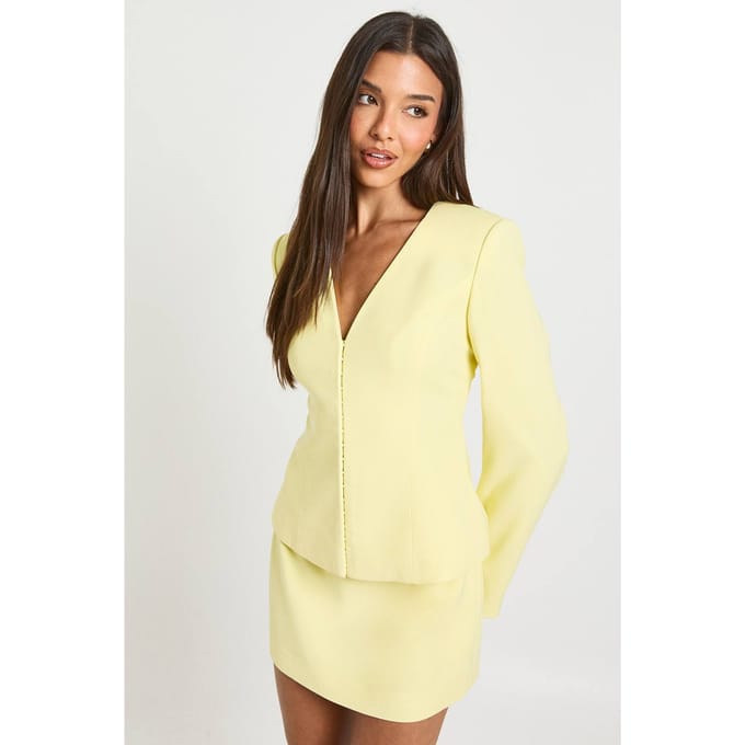 boohoo Dames Getailleerde Blazer Met Gecinchte Taille | Lemon | Maat: 14