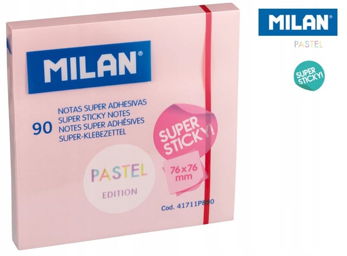 Milan Pastel Post-it Notities 76x76mm - Extra Sterke Kleefkracht, 90 Vel