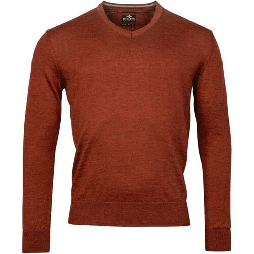 Baileys Trui V-Hals Merinowol Uni Color Single Knit Deep Orange / male