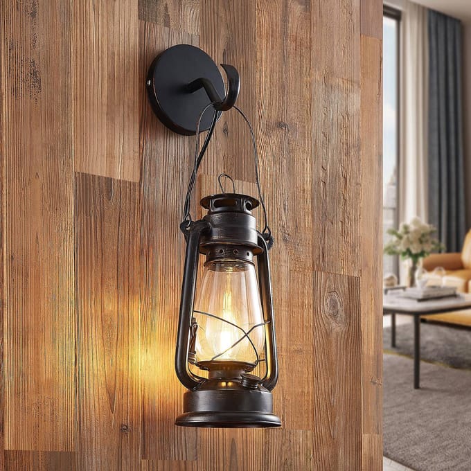Lindby - wandlamp - 1licht - Metaal, glas - H: 53 cm - E14 - roestkleurig, helder