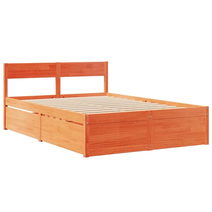 vidaXL - Bedframe - zonder - matras - massief - grenenhout - wasbruin - 135x190 - cm