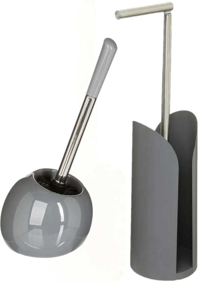 5Five - WC-borstel/toiletborstel met toiletrolhouder set in het grijs