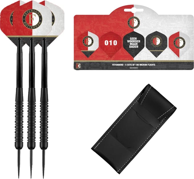 Feyenoord Dartpijlen - Black - 23 gram - Multipack 5 Sets Dart Flights - Dart Shafts - Darts - Cadeau