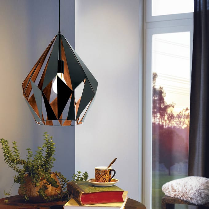 EGLO Carlton 1 Hanglamp - E27 - Ø 38,5 cm - Zwart/Koper