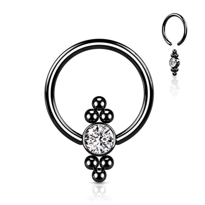 Piercing PVD flatt ball cluster ball closure ring 1.2x10 - zwart - LMPiercings