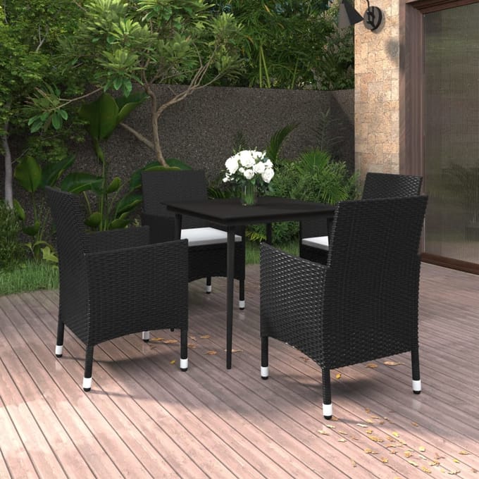 vidaXL - 5-delige - Tuinset - met - kussens - poly - rattan - en - glas
