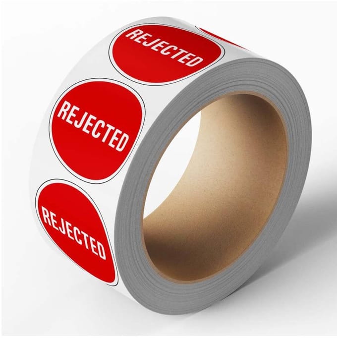 Rejected keuringssticker, rood, 25 meter op rol 30 mm - 800 per rol