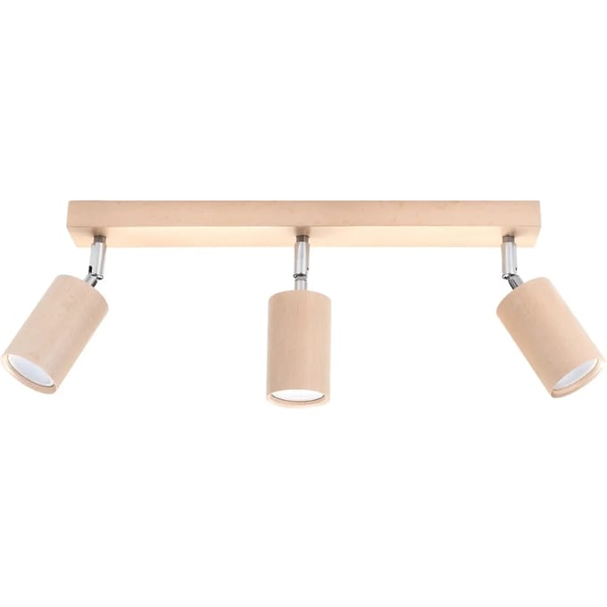Plafondlamp BERG 3 met 3 draaibare houten kappen - Sollux Lighting - IP20 - Natuurlijk hout hout behuizing - 45 x 5 x 20 cm - 3 x GU10 LED, exclusief lichtbron - 3 x 10 W - Scandinavische plafondlamp voor woonkamer, slaapkamer en keuken