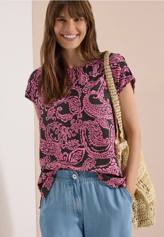 Blouse shirt met ronde hals en print