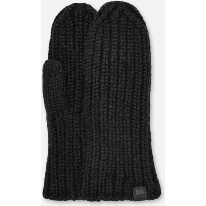UGG® Chunky Rib Mitten for Women in Black, Size OS, Knit/Leather/Wool