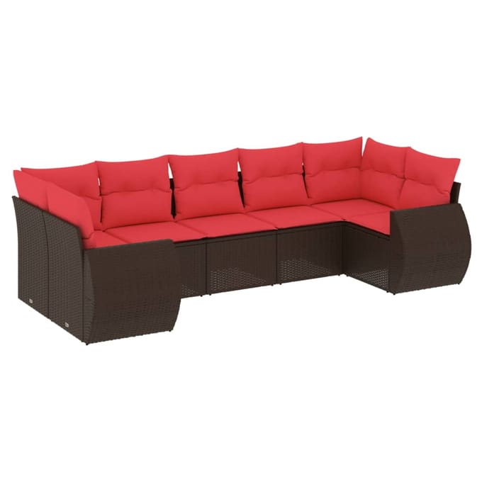 vidaXL - 7-delige - tuinbankset - met - kussens, - bruin - polyrotan