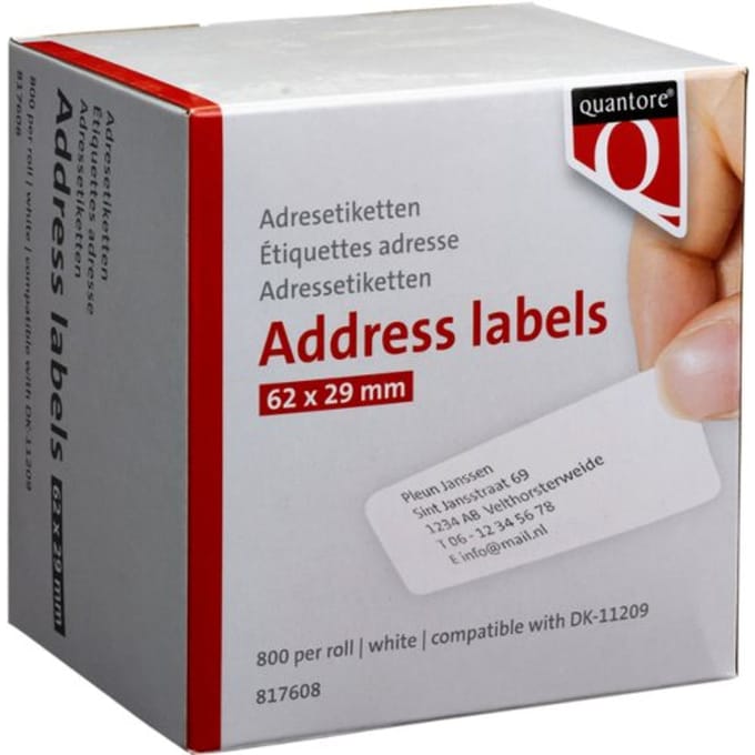 Labeletiket Quantore DK-11209 29x62mm adres wit 800 stuks