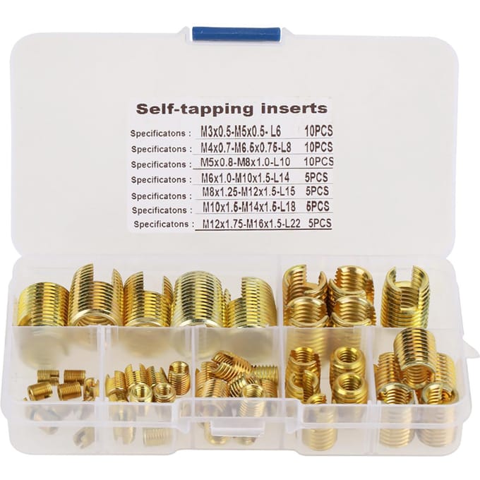 50 stuks messingkleurige zelftappende draadsleuf inzetstukken combinatieset reparatie draadgereedschap