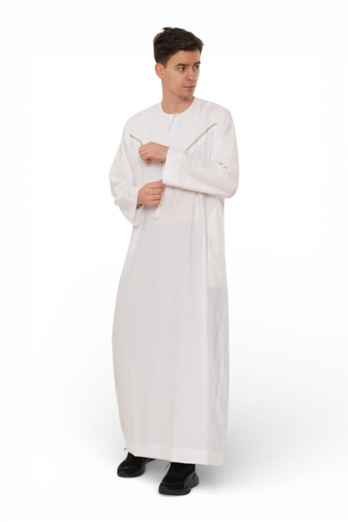 Heren Eid witte Marokkaanse Thobe gewaad Djellaba Ramadan Eid Jubba-HM10