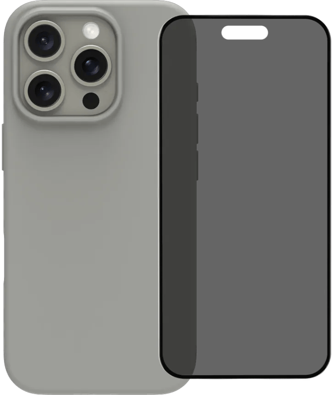 BlueBuilt Back Cover iPhone 16 Pro Grijs + Privacy Filter Screenprotector Glas