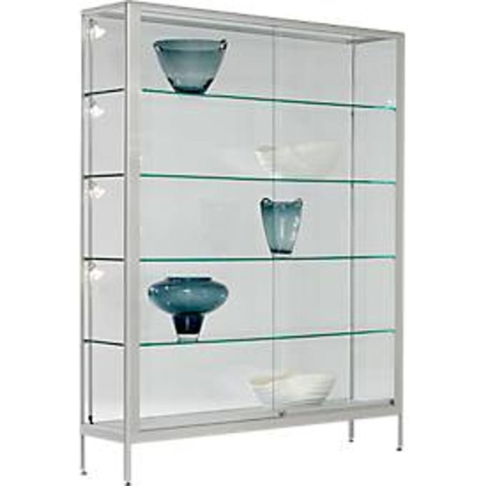 Staande vitrinekast, stabiel aluminium frame, 1500 x 400 x 1950 mm