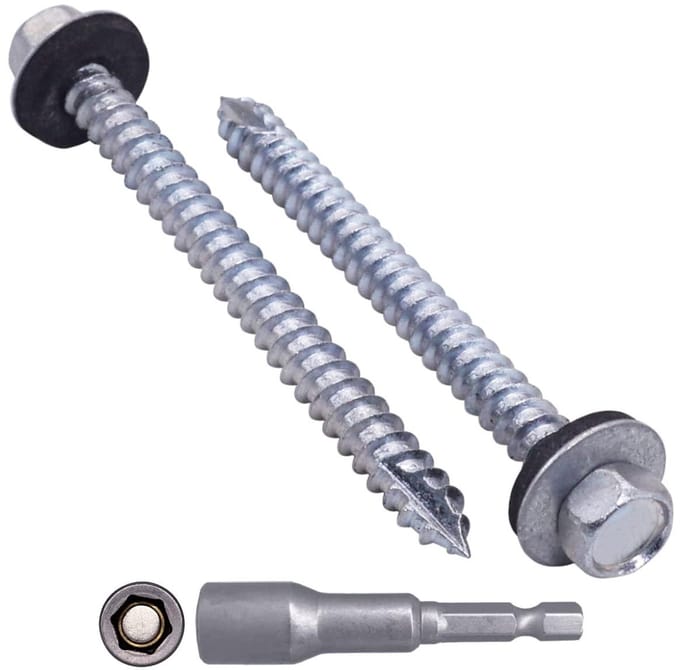 Verzinkte Dakschroeven - Zelftappende Schroeven - Dakbevestiging - Inclusief EPDM-ringen - 6.5 x 75 mm - Zilver