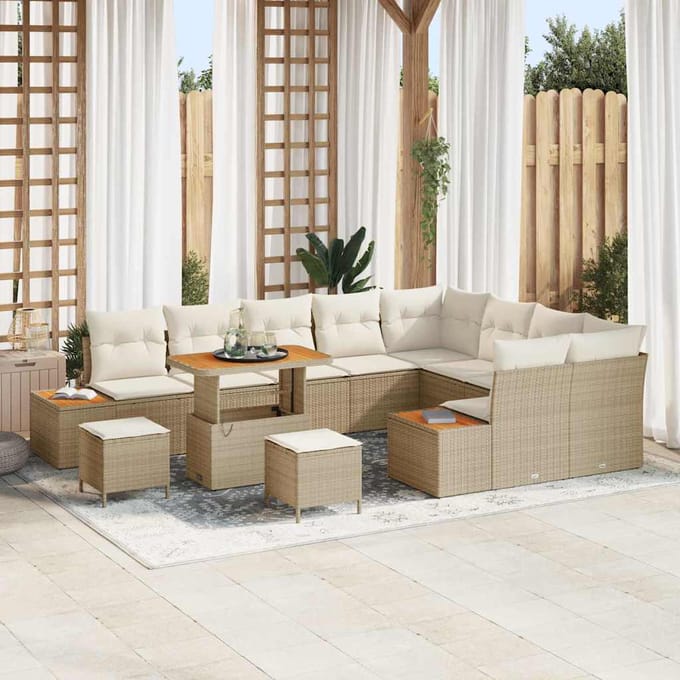 vidaXL - Tuinbank - Set - 12 - st - 11-zits - Beige - Poly - rattan