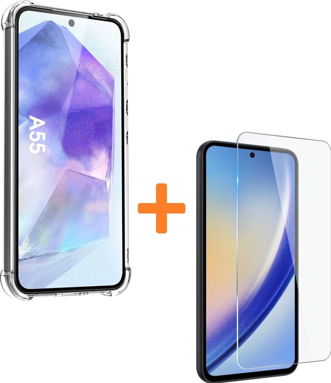 Anti-Shock silicone hoesje met 2 Pack Tempered glas Screen Protector Geschikt voor: Samsung Galaxy A55