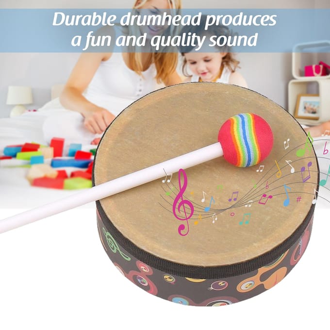 Handtrommel Orff Muziek Percussie Instrument Draagbaar Drum Instrument met Drumstok 6in beige