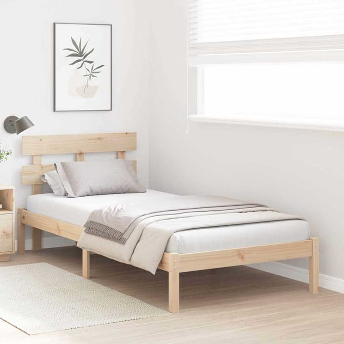 vidaXL - Bedframe - met - hoofdeinde - Bruin - 90 - x - 200 - cm - Massief - grenenhout
