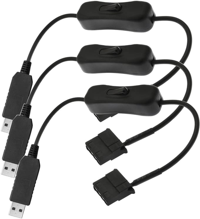 RUNCCI-YUN 3PCS USB naar Molex 12V Fan Adapter met Schakelaar - 3-Pin & 4-Pin