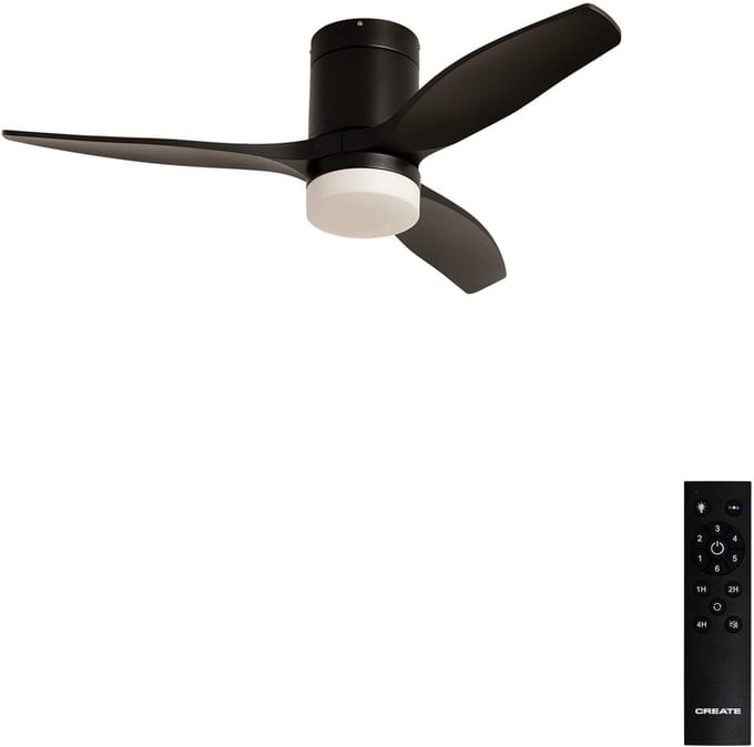 CREATE - Stille 40W plafondventilator met technische ABS bladen (Ø112cm) (ruimtes ≤10m²) - Zwart - Met licht - Afstandsbediening - WIND CALM