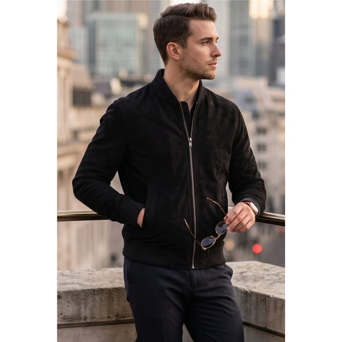 Mans Black Goat Suede MA-1 Bomberjack-North
