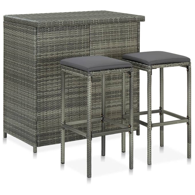 vidaXL - 3-delige - Barset - poly - rattan - grijs