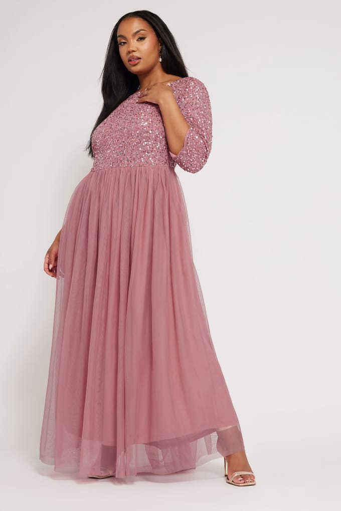 Luxe: Ultimate Embellishment Luxe Maxijurk Met Lovertjes In Donkerrozesize 44