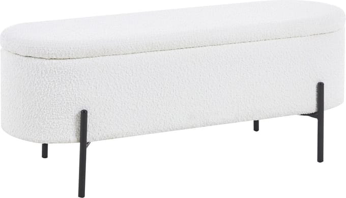 Opbergbank Lieke Wit - Bouclé - Breedte 110 cm - Diepte 40 cm - Hoogte 44 cm