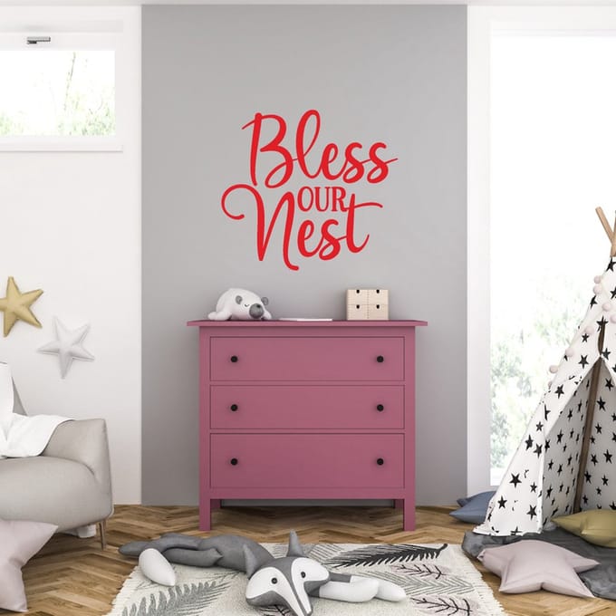 Muursticker - Bless Our Nest - 46,4 x 50,4 - Rood