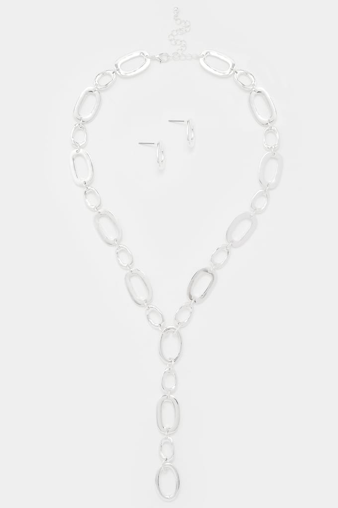 Yours Zilverkleurige Schakelketting En Oorbellensetsize One Size