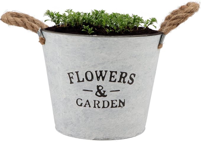 DK Design Plantenpot/bloempot emmer Jardin- zink - wit - D23 x H18 cm