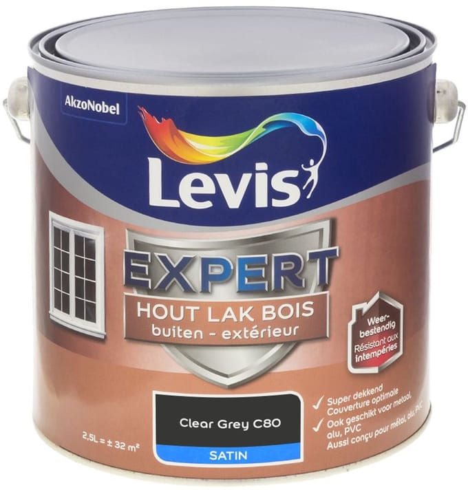 Levis - Expert Hout Lak Buiten Satin Mix - Clear Grey C80 - Mengverf - 2,5 L