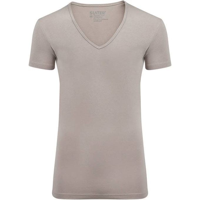Slater 6740 - Stretch 2-pack T-shirt diepe V-hals korte mouw invisible khaki L 95% katoen 5% elastan
