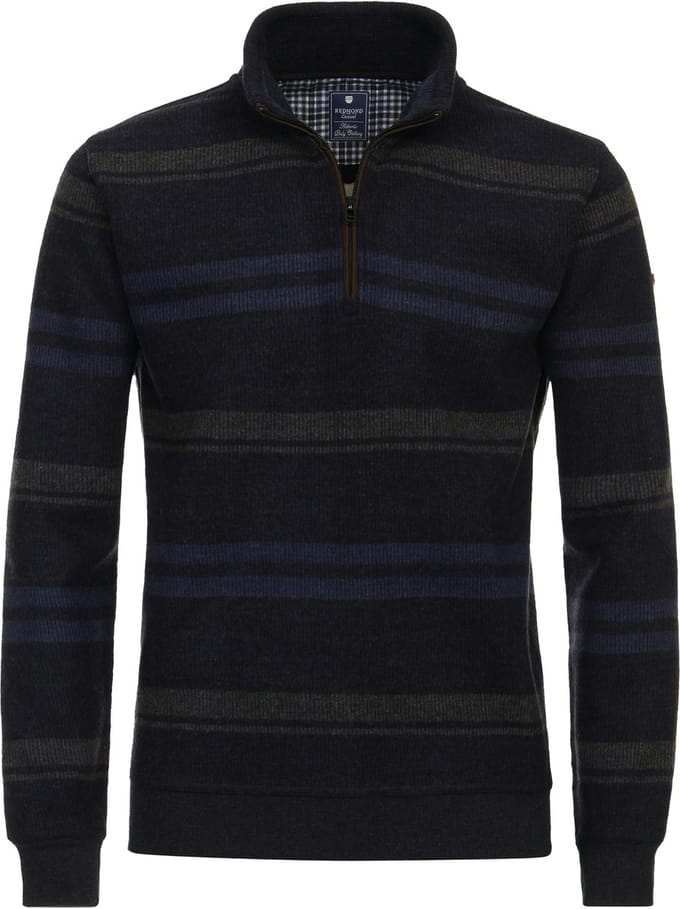 Redmond sweat heren schipperstrui sweatstof - opstaande kraag - blauw gestreept (middeldik)
