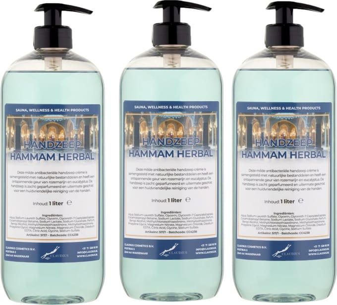 Handzeep Hammam Herbal 1 liter - met gratis pomp - set van 3 stuks