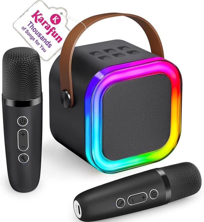 Draagbare Karaoke Machine met 2 Draadloze Microfoons en Bluetooth voor Kinderen en Volwassenen
