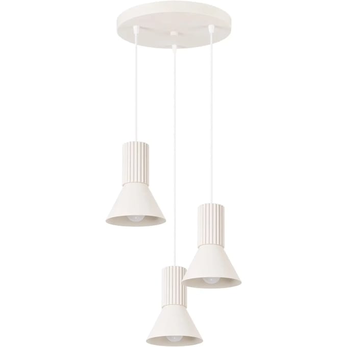 Hanglamp ESTRIA 3P met 3 geribbelde kappen in cluster - Sollux Lighting - IP20 - Beige staal/aluminium behuizing - 30 x 30 x 120 cm - 3 x E14 LED, exclusief lichtbron - 3 x 10 W - Industriële hanglamp voor woonkamer, slaapkamer en eetkamer