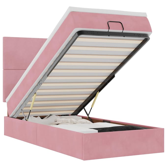 vidaXL - Ottoman - bed - met - matrassen - en - LED's - 90x190cm - fluweel - roze