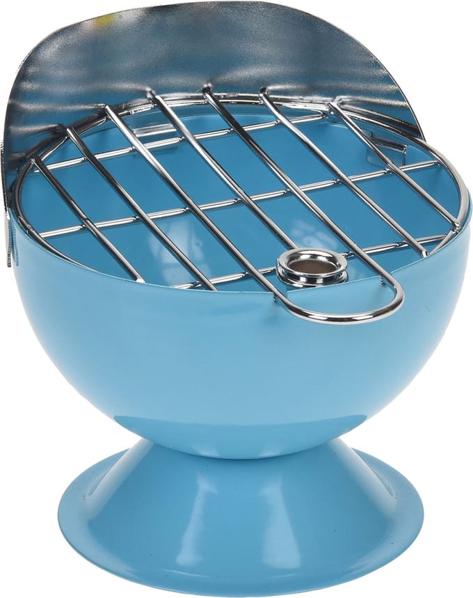 Excellent Houseware Asbak - in BBQ vorm - metaal - 12 cm - blauw - voor binnen / buiten