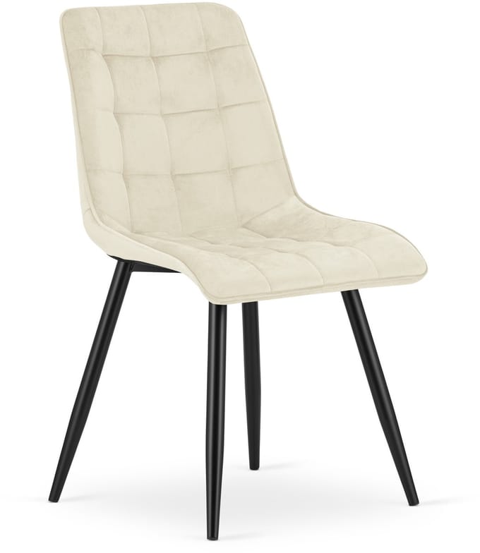 Eetkamerstoel – Fluweel licht beige – Zwarte metalen poten – Modern design – SPLIT