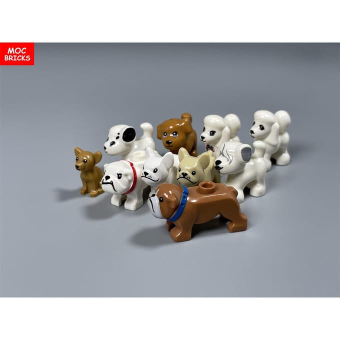 Briques MOC Série Petit Chien Chihuahua Bouledogue Français Caniche Blocs de Construction Assemblés Jouets pour Enfants Poupée white