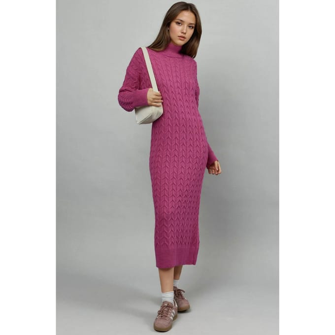 Langemouw Turtleneck Haarvlecht Gebreide Jurk