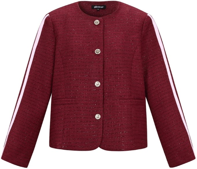Comfortabele Geweven Polyester Damesjas met Ruitpatroon en Ronde Hals - Zwart - Maat S